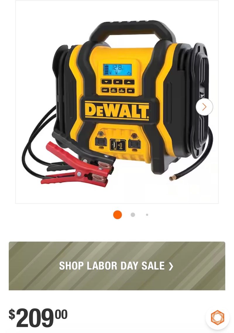 DEWALT2000-Peak Amp Portable Jump Starter with Digital Compressor, USB and AC Power Bank - DXAEPS14 - Image 1