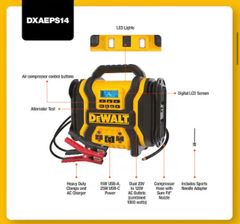 DEWALT2000-Peak Amp Portable Jump Starter with Digital Compressor, USB and AC Power Bank - DXAEPS14 - Image 2