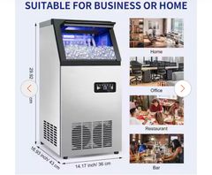 Hooure14.2in.Commercial Ice Maker 120 lb./24 H Stainless Steel Freestanding Ice Maker Machine with Full Cube Production - Image 3
