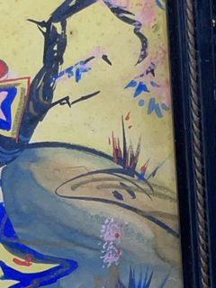 Pair Framed Asian Style Painted Figures on Glass - Image 7