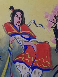 Pair Framed Asian Style Painted Figures on Glass - Image 8