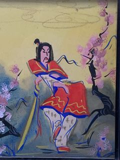 Pair Framed Asian Style Painted Figures on Glass - Image 9