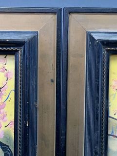 Pair Framed Asian Style Painted Figures on Glass - Image 10