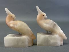 Pair Italian Alabaster Cockatoo Bookends - Image 1