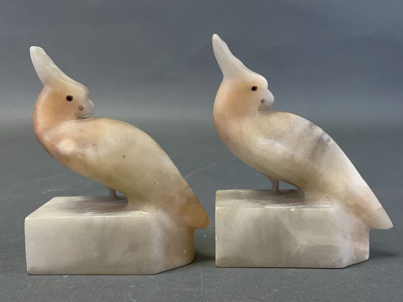 Pair Italian Alabaster Cockatoo Bookends - Image 1