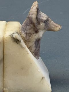 Italian Marble Dog Head Bookends, Signed - Image 2