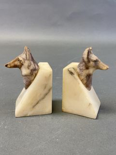 Italian Marble Dog Head Bookends, Signed - Image 8