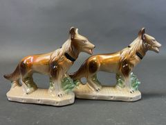 Pair Staffordshire Style Porcelain Dogs - Image 1