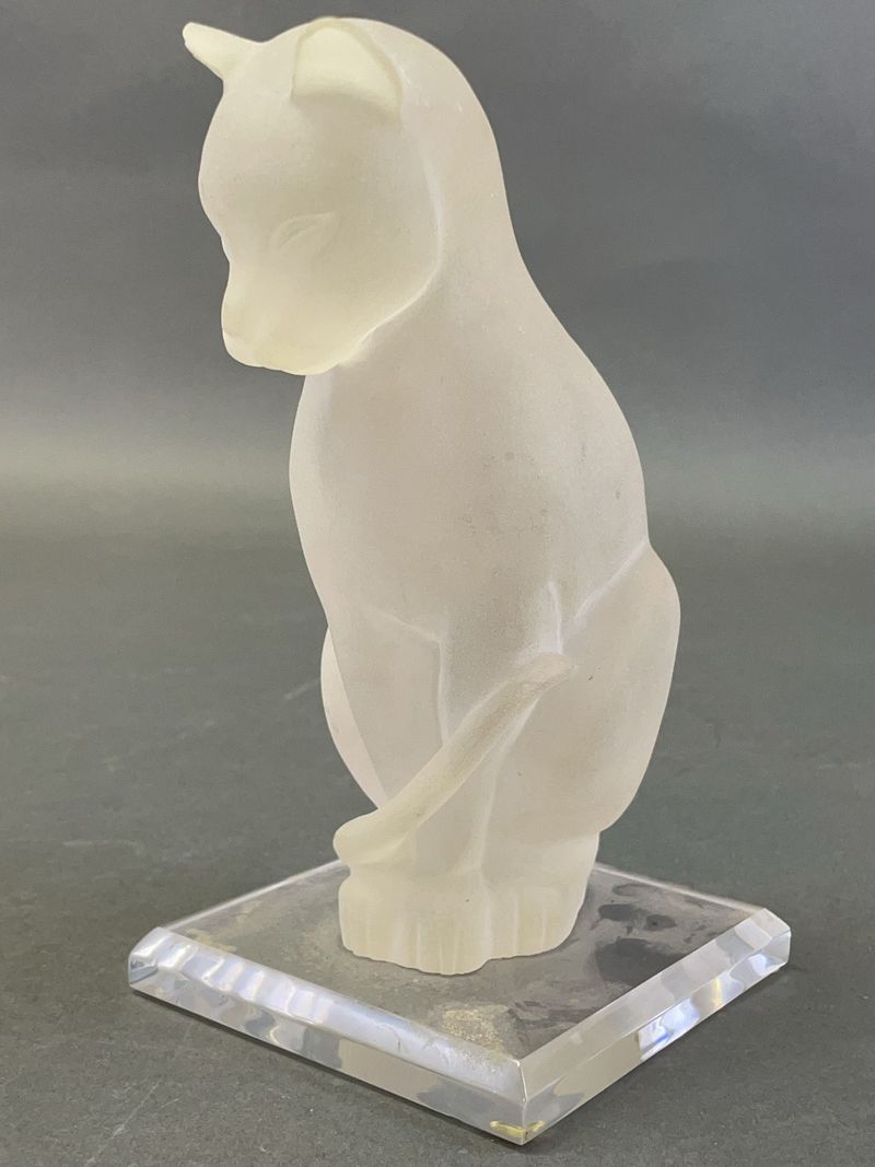Frosted Glass Cat Figurine, Broken Ear, China - Image 1