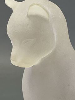 Frosted Glass Cat Figurine, Broken Ear, China - Image 2