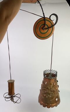 Folk Art Adjustable Pulley Hanging Light, Untested - Image 1