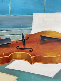 P. Jurash Still Life Oil Painting Violin Shelf - Image 3