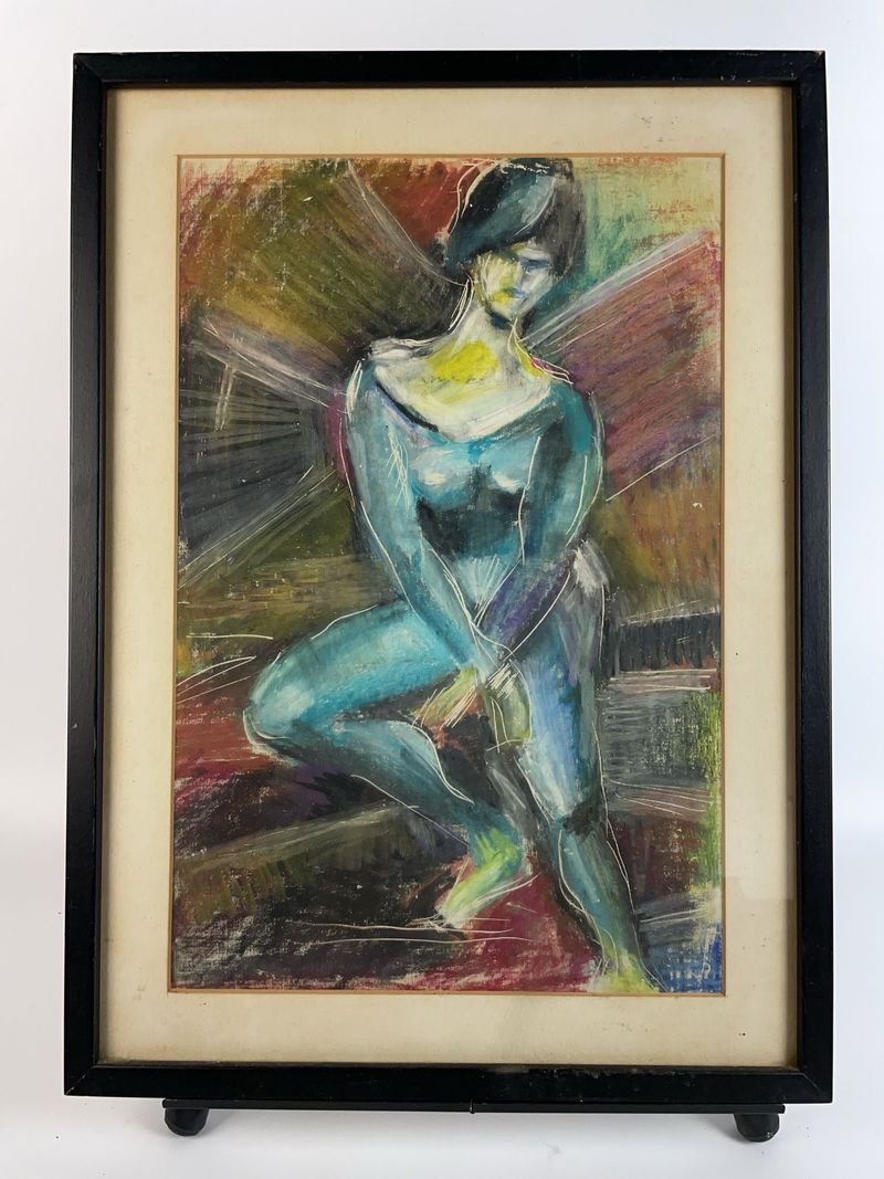 Framed Abstract Portrait Painting on Board - Image 1