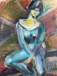 Framed Abstract Portrait Painting on Board - Image 2