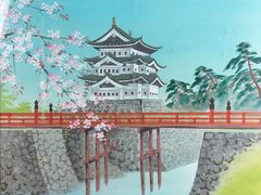 Japanese Castle Bridge Painting Signed Framed - Image 2