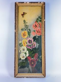 Framed Oil Painting of Flowers and Butterfly - Image 1