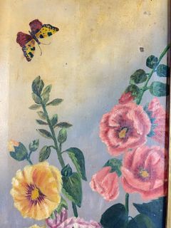 Framed Oil Painting of Flowers and Butterfly - Image 2