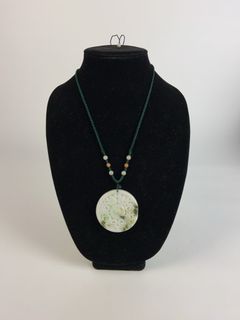 Carved Jade Pendant Necklace with Green Cord - Image 1