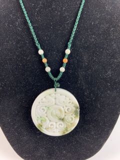 Carved Jade Pendant Necklace with Green Cord - Image 2