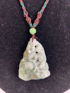 Carved Jade Pendant Necklace on Braided Cord - Image 2