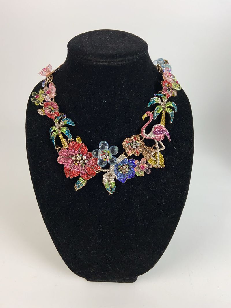 Colorful Floral Rhinestone Bib Necklace - Image 1
