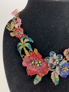 Colorful Floral Rhinestone Bib Necklace - Image 3
