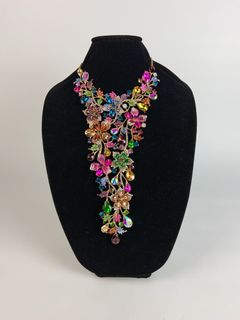 Colorful Floral Rhinestone Bib Necklace - Image 1