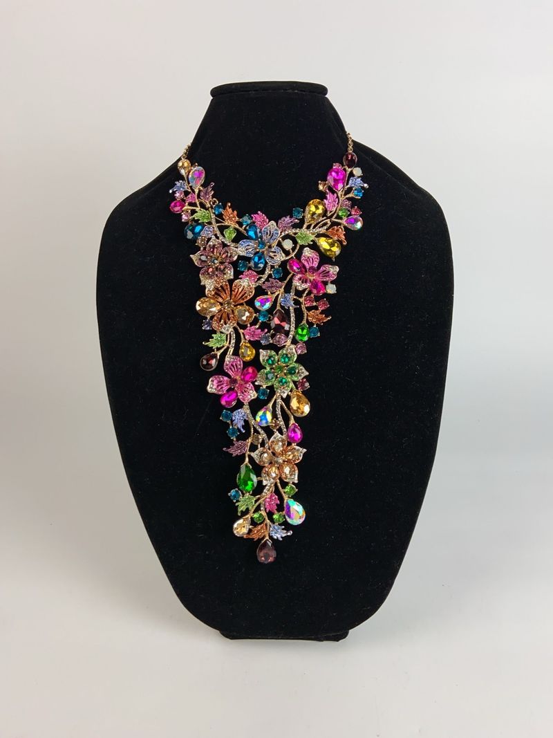 Colorful Floral Rhinestone Bib Necklace - Image 1