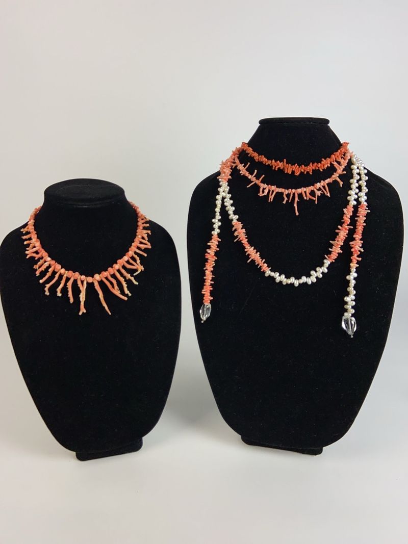 5 Coral and Pearl Beaded Necklaces - Image 1