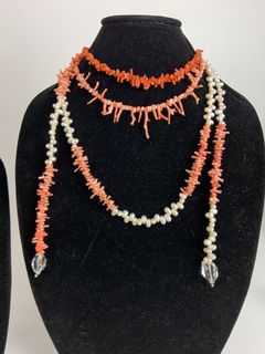 5 Coral and Pearl Beaded Necklaces - Image 4