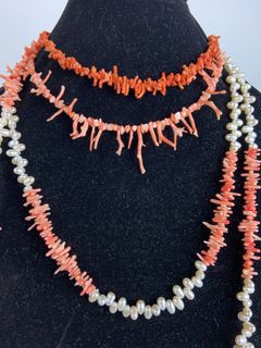 5 Coral and Pearl Beaded Necklaces - Image 5