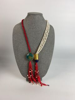 Multi-Strand Pearl and Agate Statement Necklace - Image 1