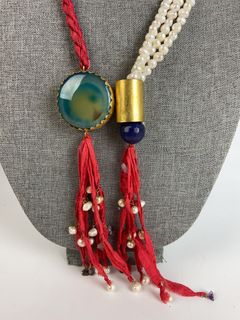 Multi-Strand Pearl and Agate Statement Necklace - Image 2