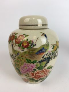 Satsuma Peacock Jar & Korean Celadon Jar Pair - Image 2