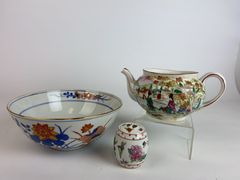 Porcelain Lot With Bowl, Teapot, Jar, 3 Pieces - Image 1