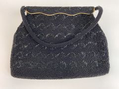 Black Beaded Evening Handbag With Gold Frame - Image 1