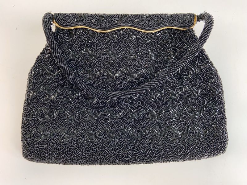 Black Beaded Evening Handbag With Gold Frame - Image 1