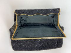 Black Beaded Evening Handbag With Gold Frame - Image 3