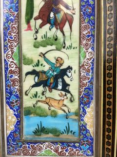 Pair Persian Miniature Paintings in Khatam Frames - Image 7
