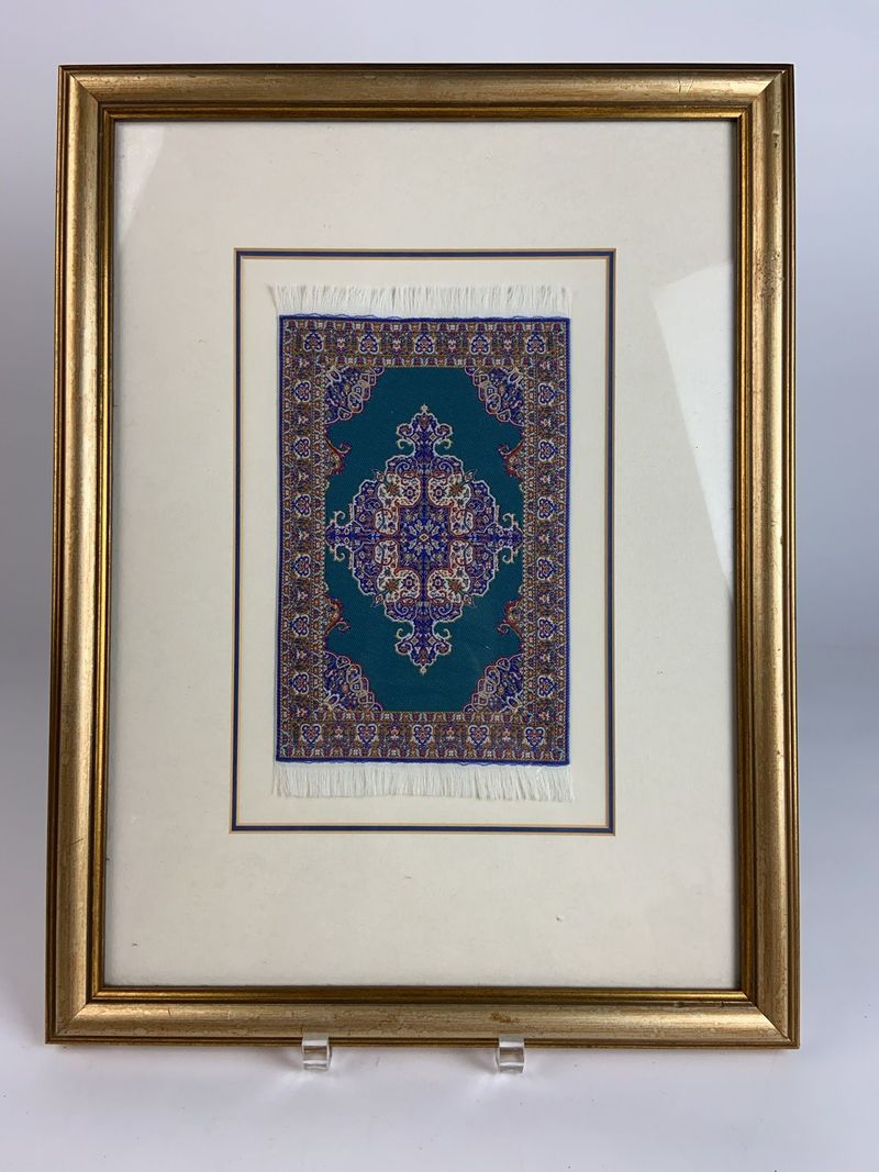 Framed Miniature Silk Arabian Carpet Replica - Image 1