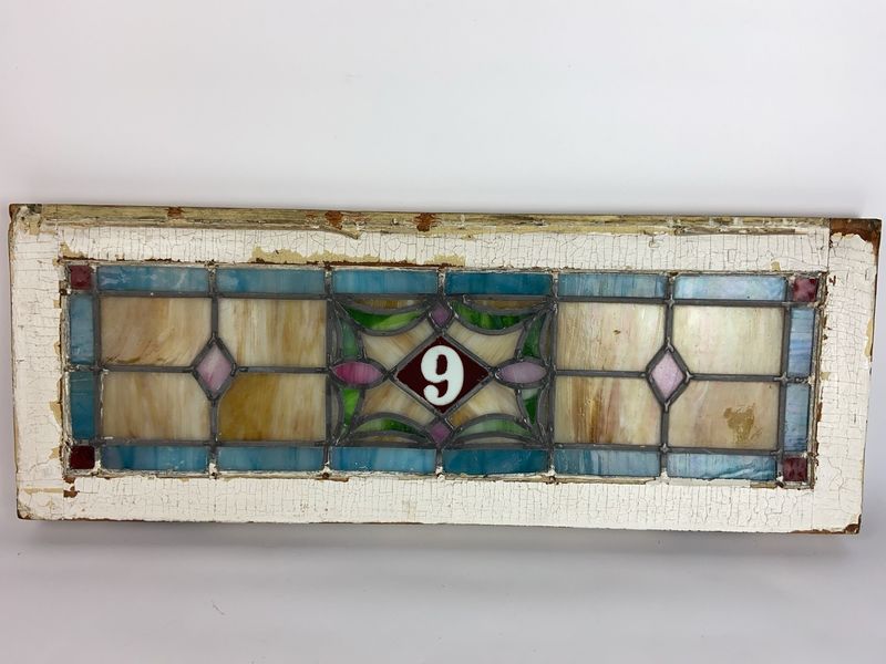 Stained Glass Transom Window With Number 9 - Image 1