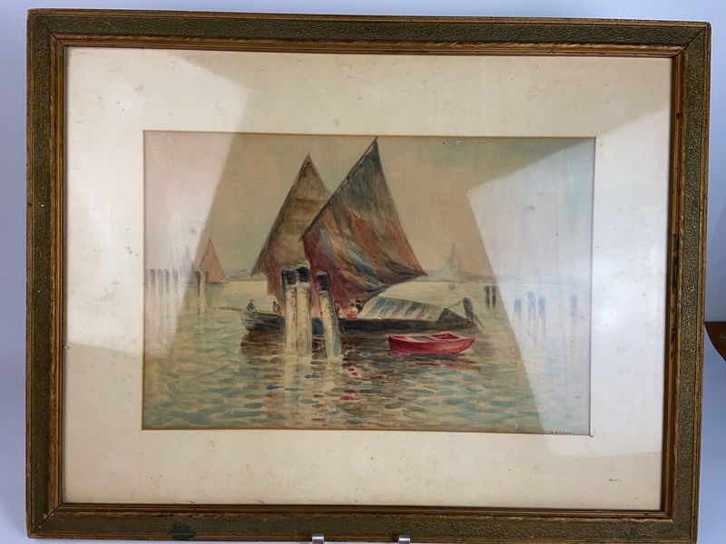 A. Abrams Watercolor Sailing Boat Scene - Image 1