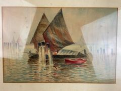 A. Abrams Watercolor Sailing Boat Scene - Image 2