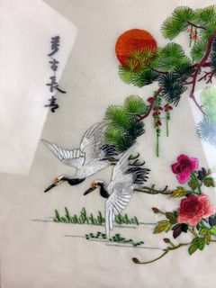 Pair Chinese Silk Embroidery Bird Scenes, Framed - Image 3