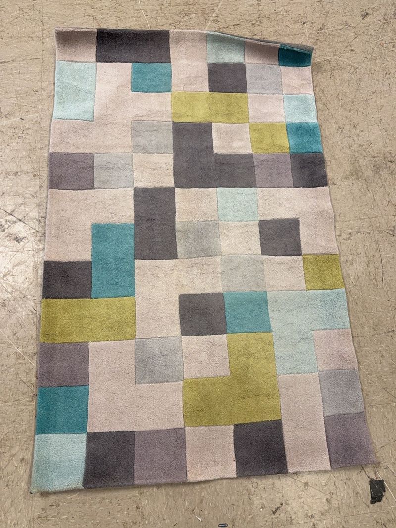 Color Block Wool Area Rug 4x6 Ft Multicolor - Image 1