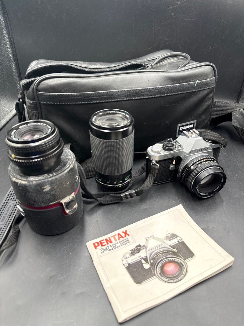 Pentax ME Super 35mm SLR Camera with Lenses and Flash - Image 1