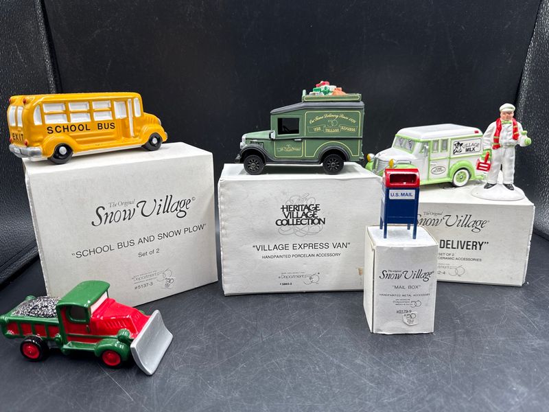 Department 56 Snow Village and Heritage Village Vehicles Accessories Lot - Image 1