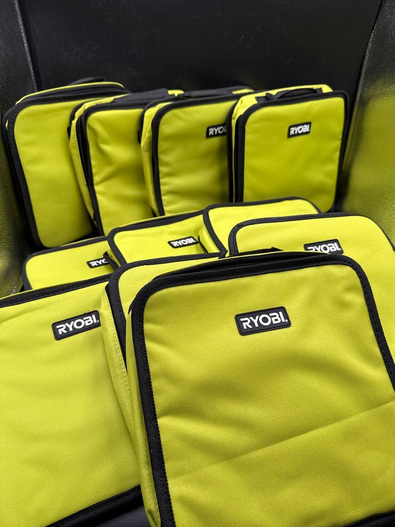 Lot of Ten Ryobi Neon Green Zippered Tool Storage Cases - Image 1