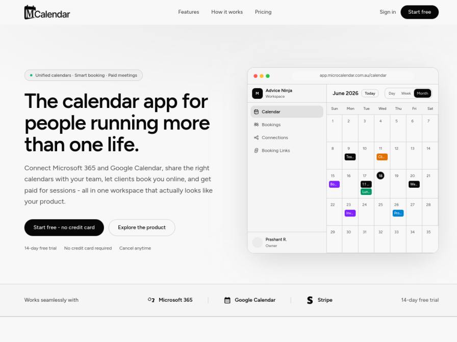 Saved screenshot of MicroCal - Unified calendars, smart booking, and paid meetings | MicroCal
