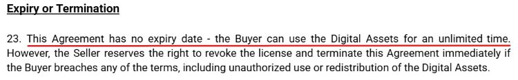License clause stating no expiry date, allowing unlimited-time use - strong for evergreen edits and future reposts beyond Instagram.